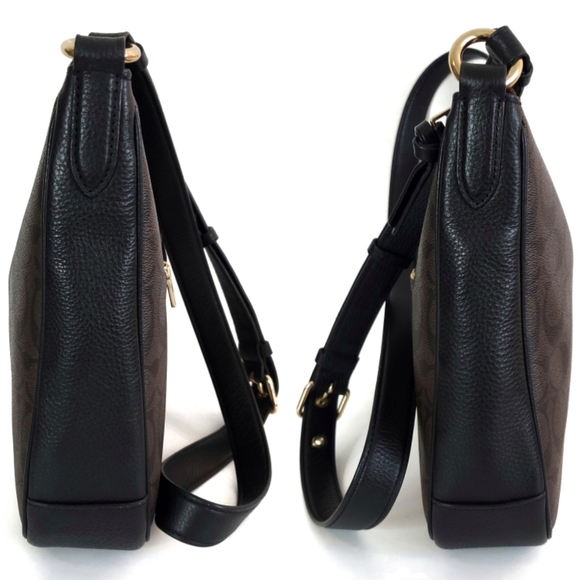 COACH Ellie File Bag In Signature Canvas  Crossbody Bag Gold/Brown Black - Picture 7 of 10